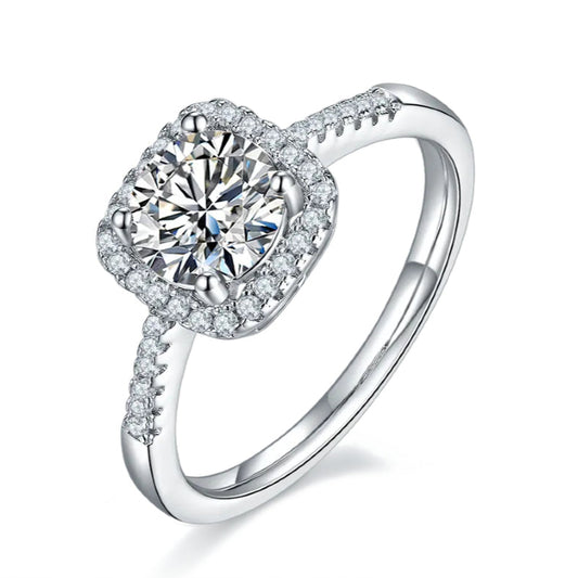 Elevé Halo 1.00ct Moissanite Engagement Ring Set in Sterling Silver