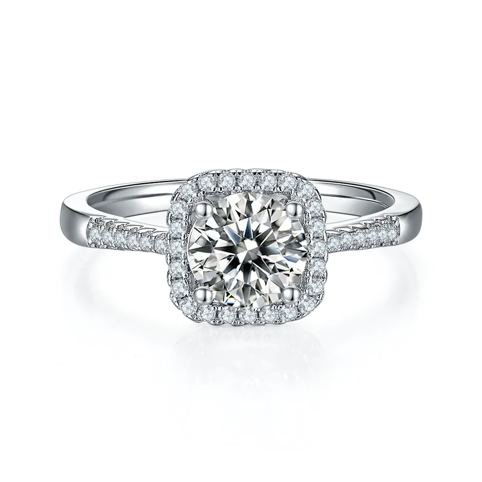 Elevé Halo 1.00ct Moissanite Engagement Ring Set in Sterling Silver