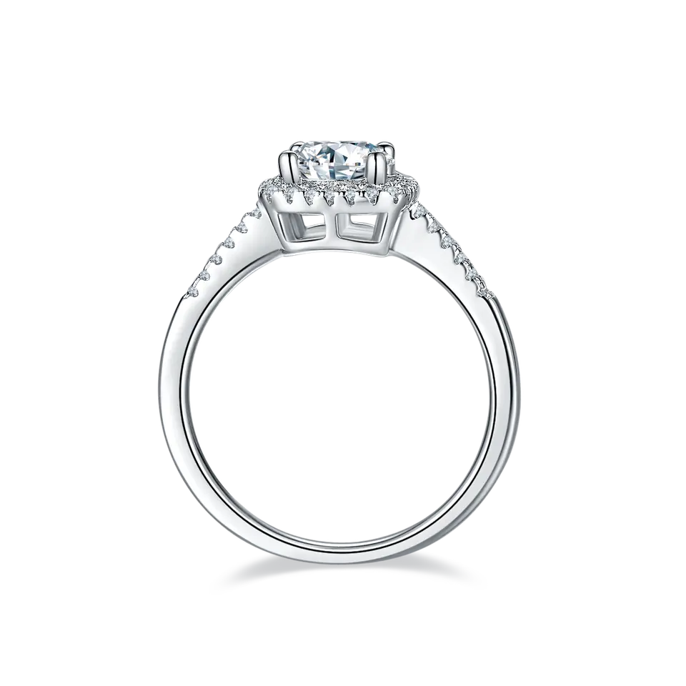 Elevé Halo 1.00ct Moissanite Engagement Ring Set in Sterling Silver