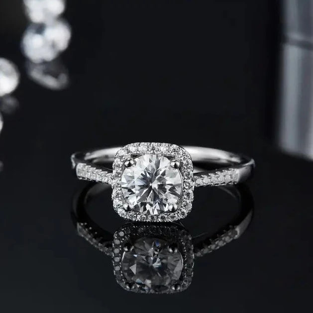 Elevé Halo 1.00ct Moissanite Engagement Ring Set in Sterling Silver