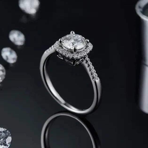 Elevé Halo 1.00ct Moissanite Engagement Ring Set in Sterling Silver