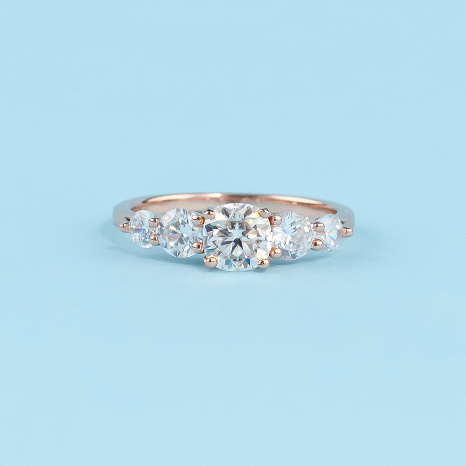 Five-Stone Cushion Cut Moissanite Engagement Ring Set in 9ct Rose Gold