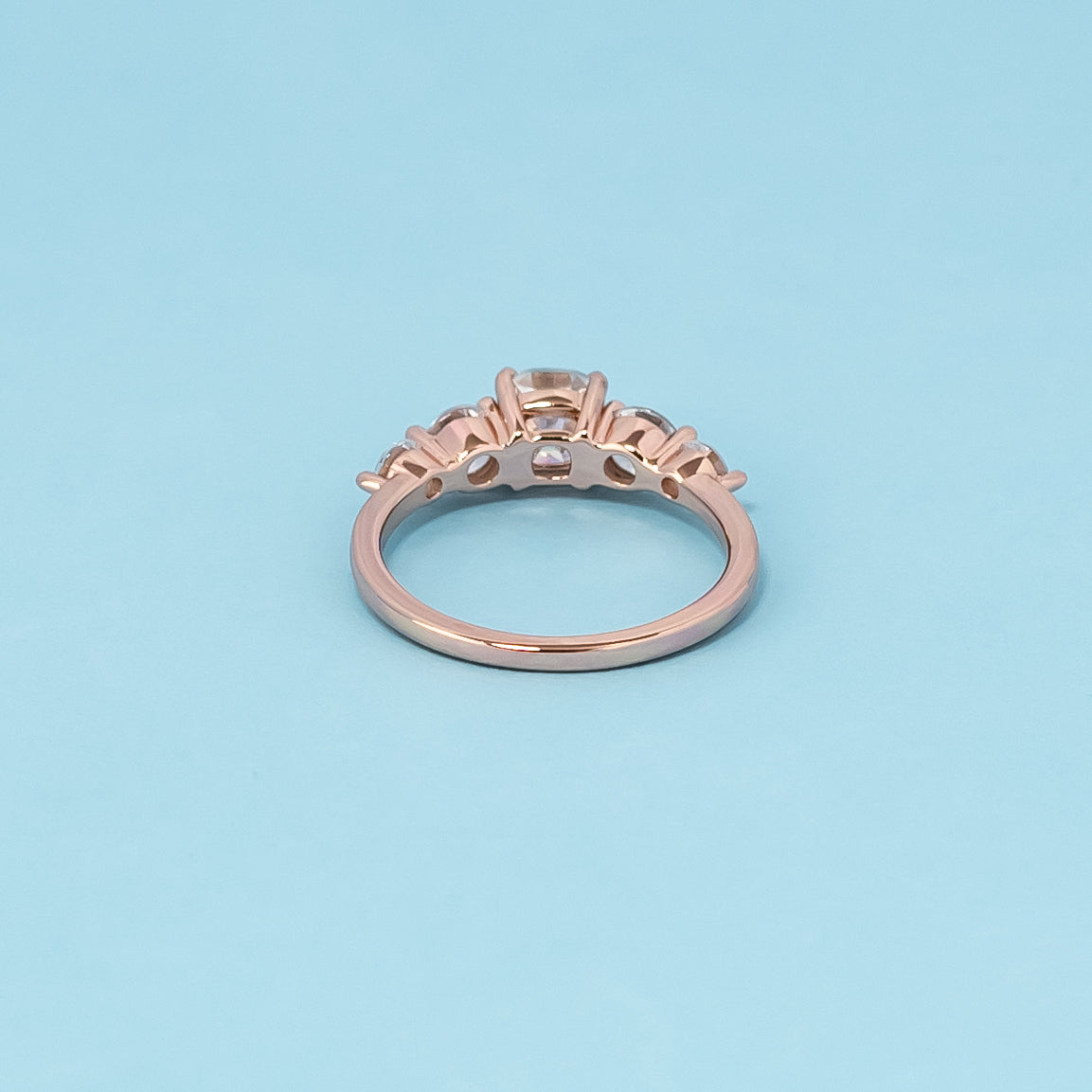 Five-Stone Cushion Cut Moissanite Engagement Ring Set in 9ct Rose Gold