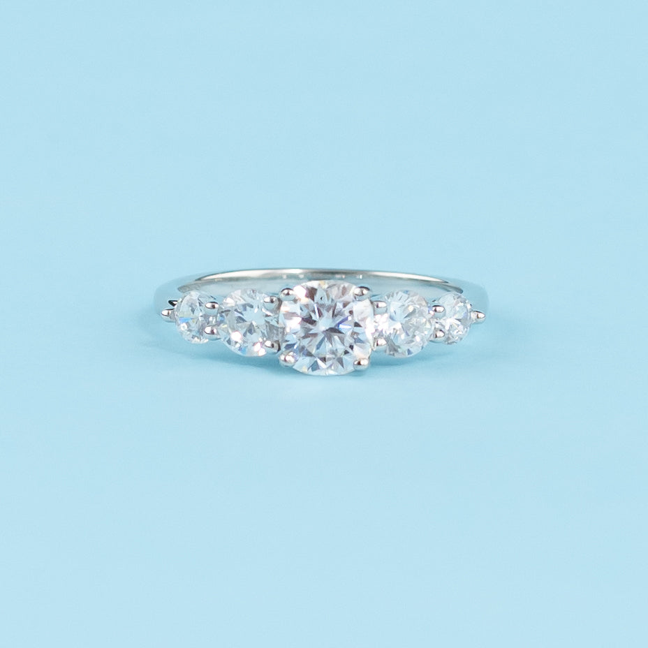 Five-Stone Cushion Cut Moissanite Engagement Ring Set in 9ct White Gold