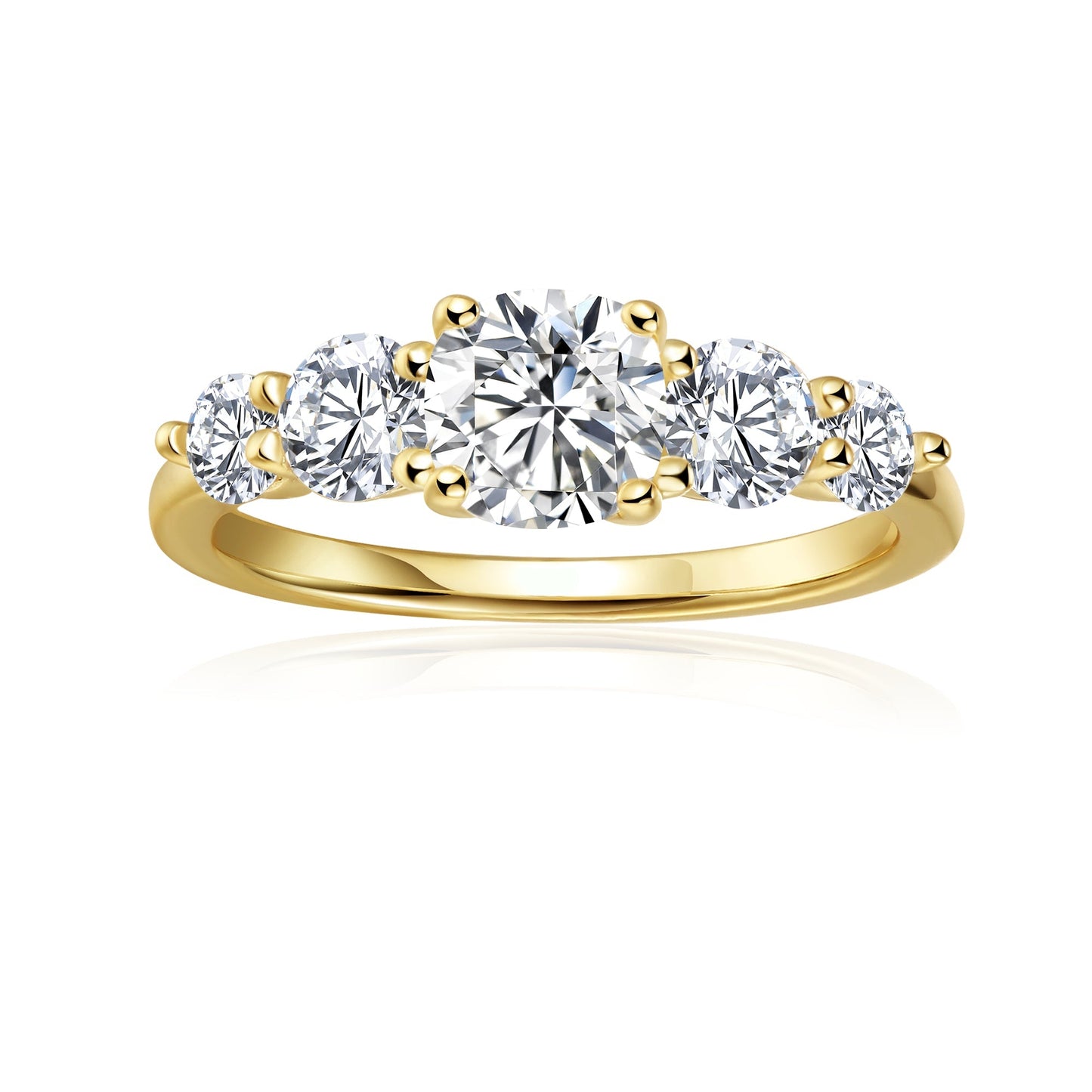Five-Stone Cushion Cut Moissanite Engagement Ring Set in 9ct Yellow Gold