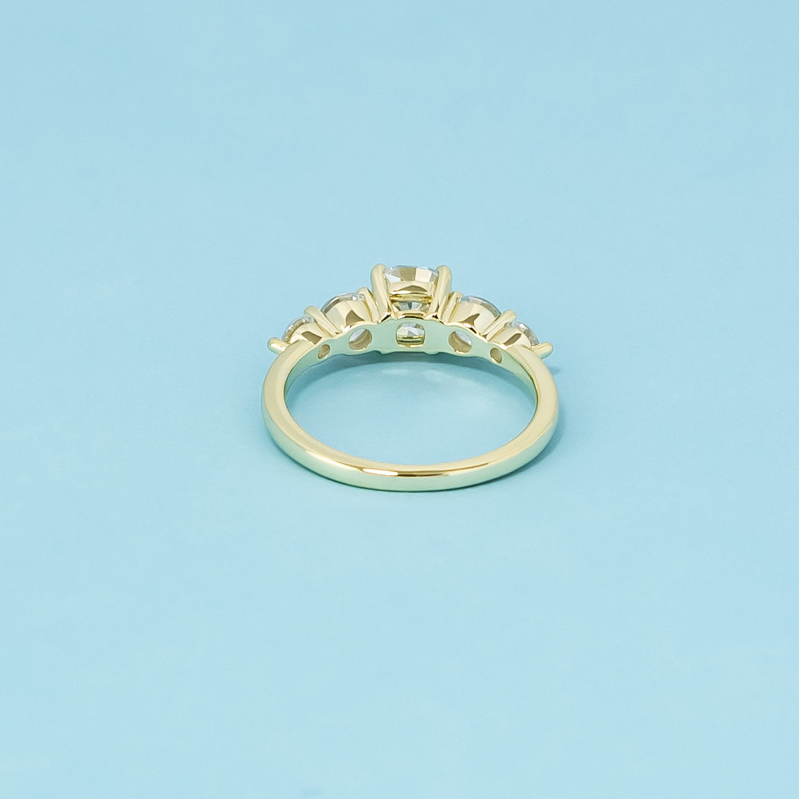 Five-Stone Cushion Cut Moissanite Engagement Ring Set in 9ct Yellow Gold