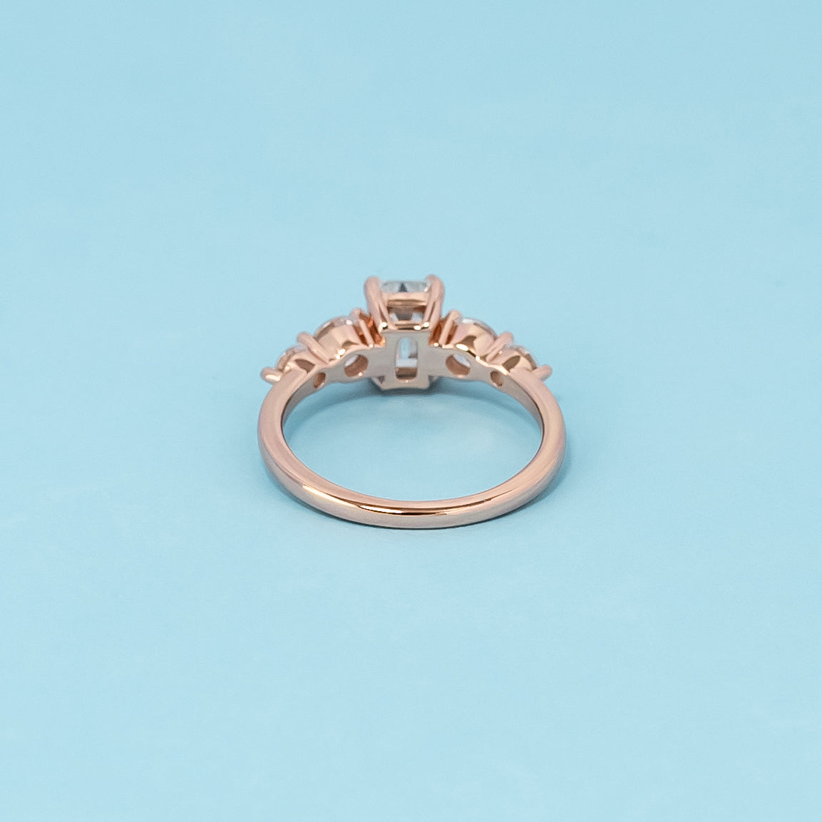 Five-Stone Emerald Cut Moissanite Engagement Ring Set in 9ct Rose Gold