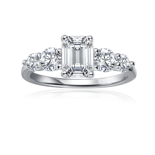 Five-Stone Emerald Cut Moissanite Engagement Ring Set in 9ct White Gold