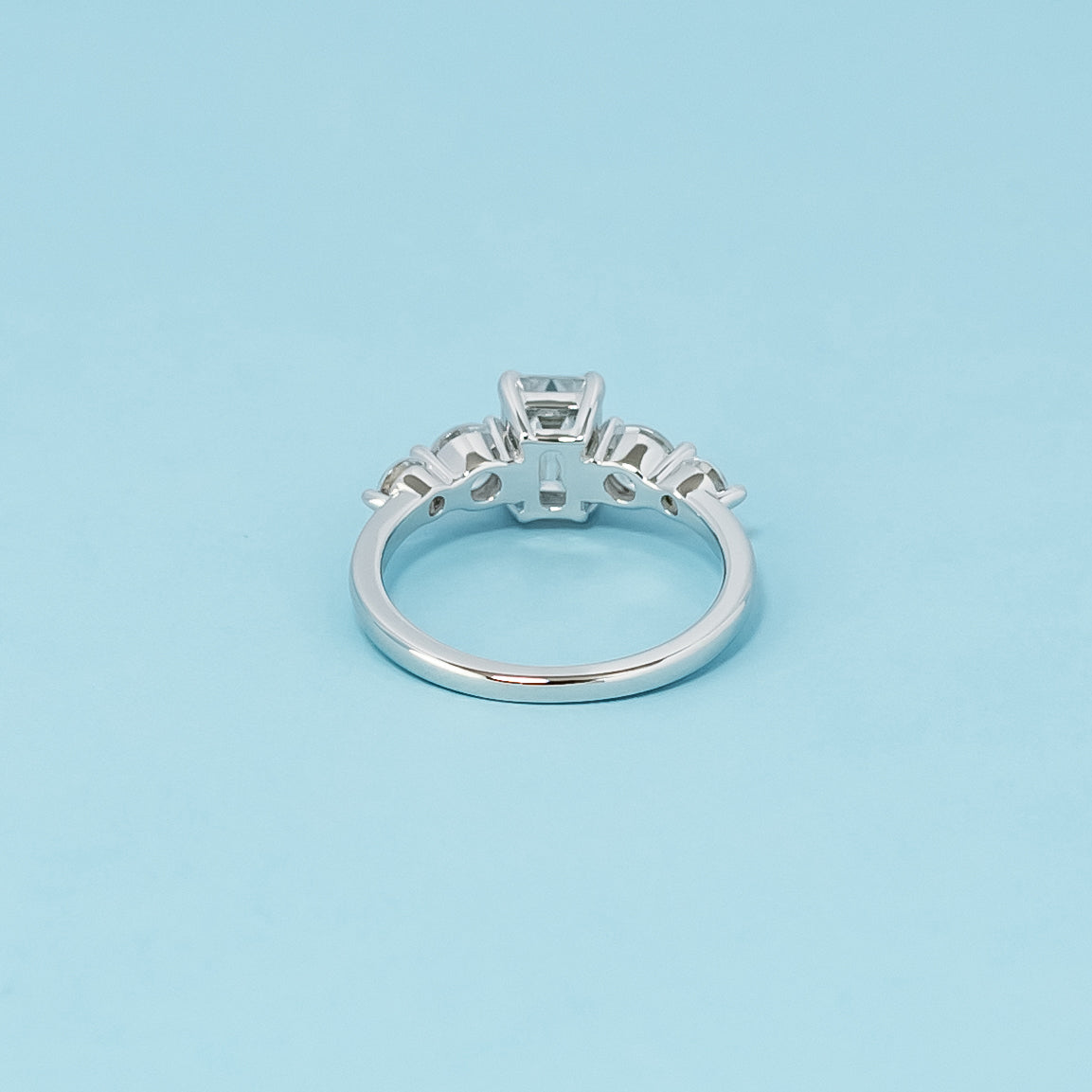 Five-Stone Emerald Cut Moissanite Engagement Ring Set in 9ct White Gold