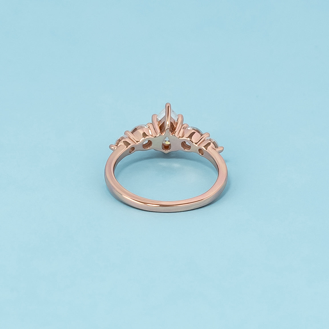 Five-Stone Pear Shape Moissanite Engagement Ring Set in 9ct Rose Gold