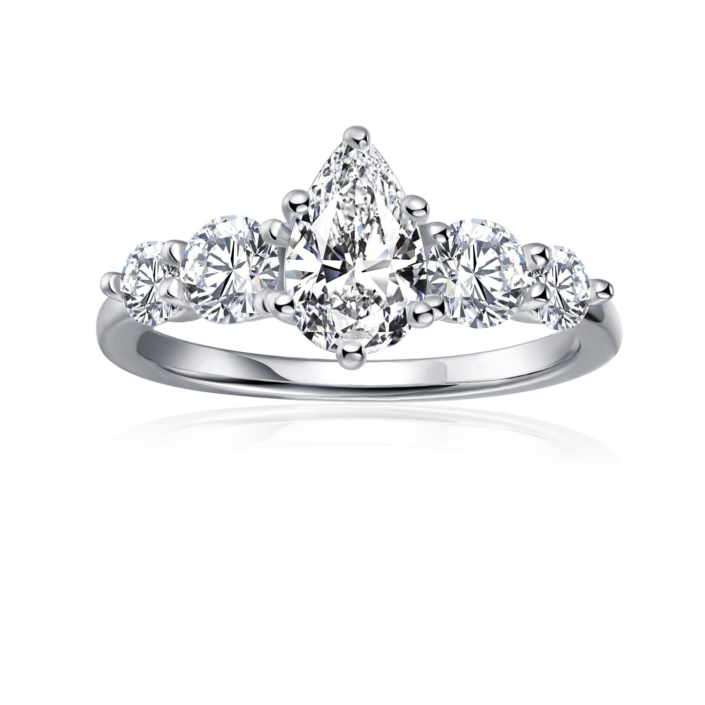 Five-Stone Pear Shape Moissanite Engagement Ring Set in 9ct White Gold