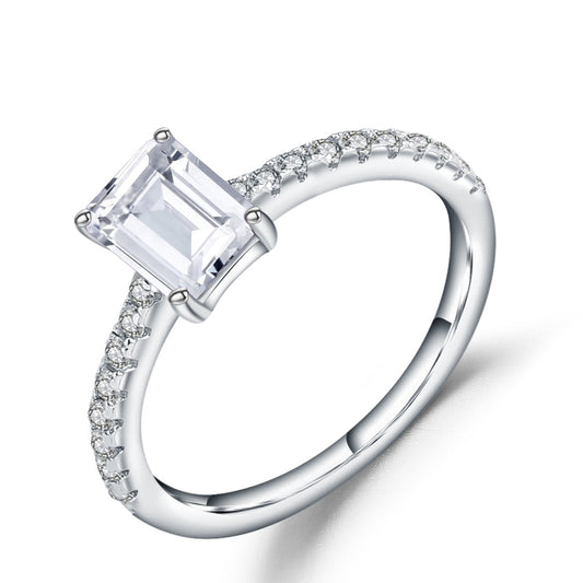 Privé Emerald Cut 1.00ct Moissanite Engagement Ring Set in Sterling Silver