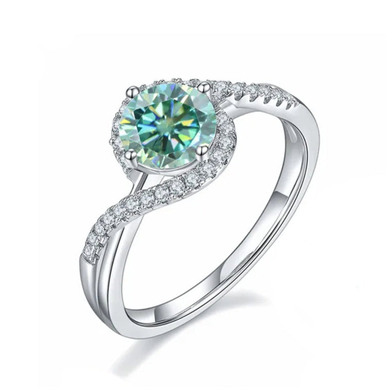 Privé Halo Green 1.00ct Moissanite Engagement Ring Set in Sterling Silver