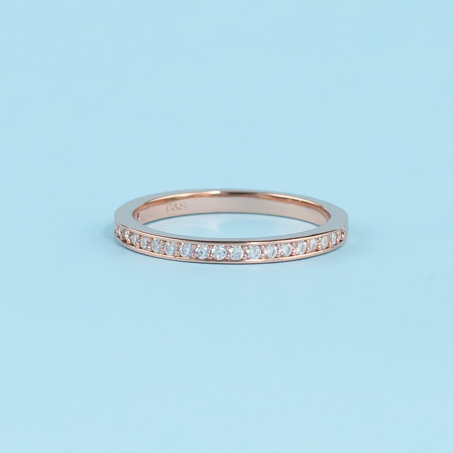 Heritage Pave Moissanite Wedding Band Set in 9ct Rose Gold