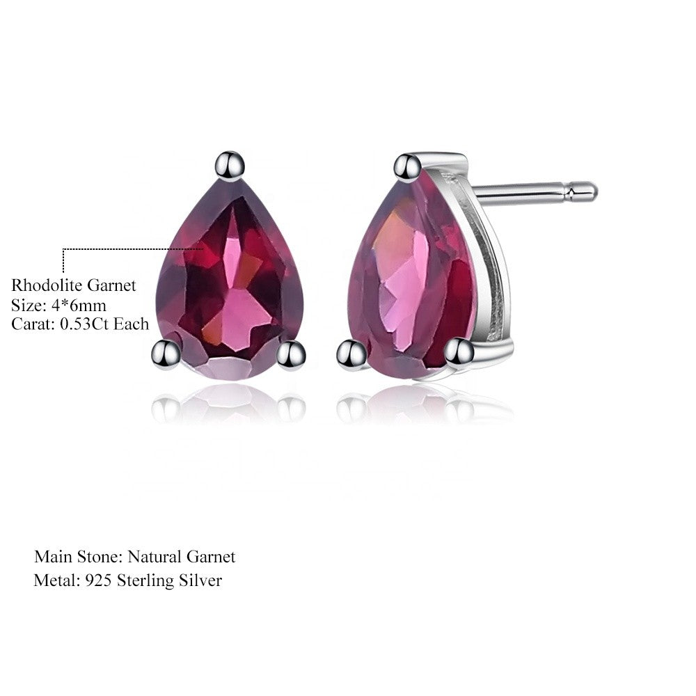 Rhodolite Garnet 0.53ct Pear-Cut Solitaire Stud Earrings