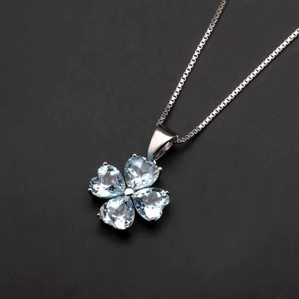 Blue Topaz Clover Heart Pendant Necklace