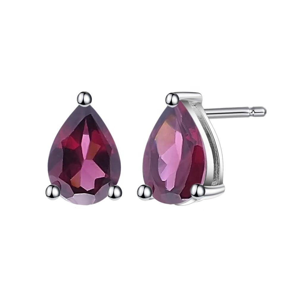 Rhodolite Garnet 0.53ct Pear-Cut Solitaire Stud Earrings