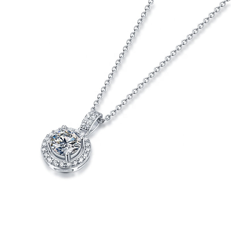 Privé Halo 1.00ct Moissanite Pendant Set in Sterling Silver