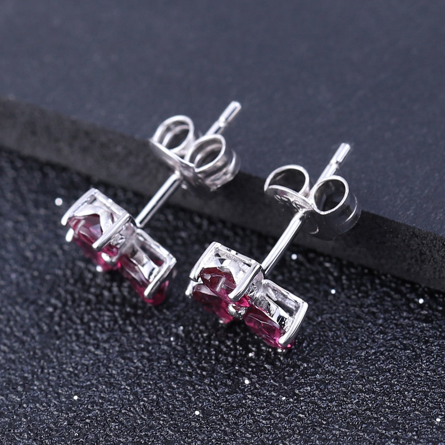 Rhodolite Garnet 0.32ct Heart Trilogy Stud Earrings