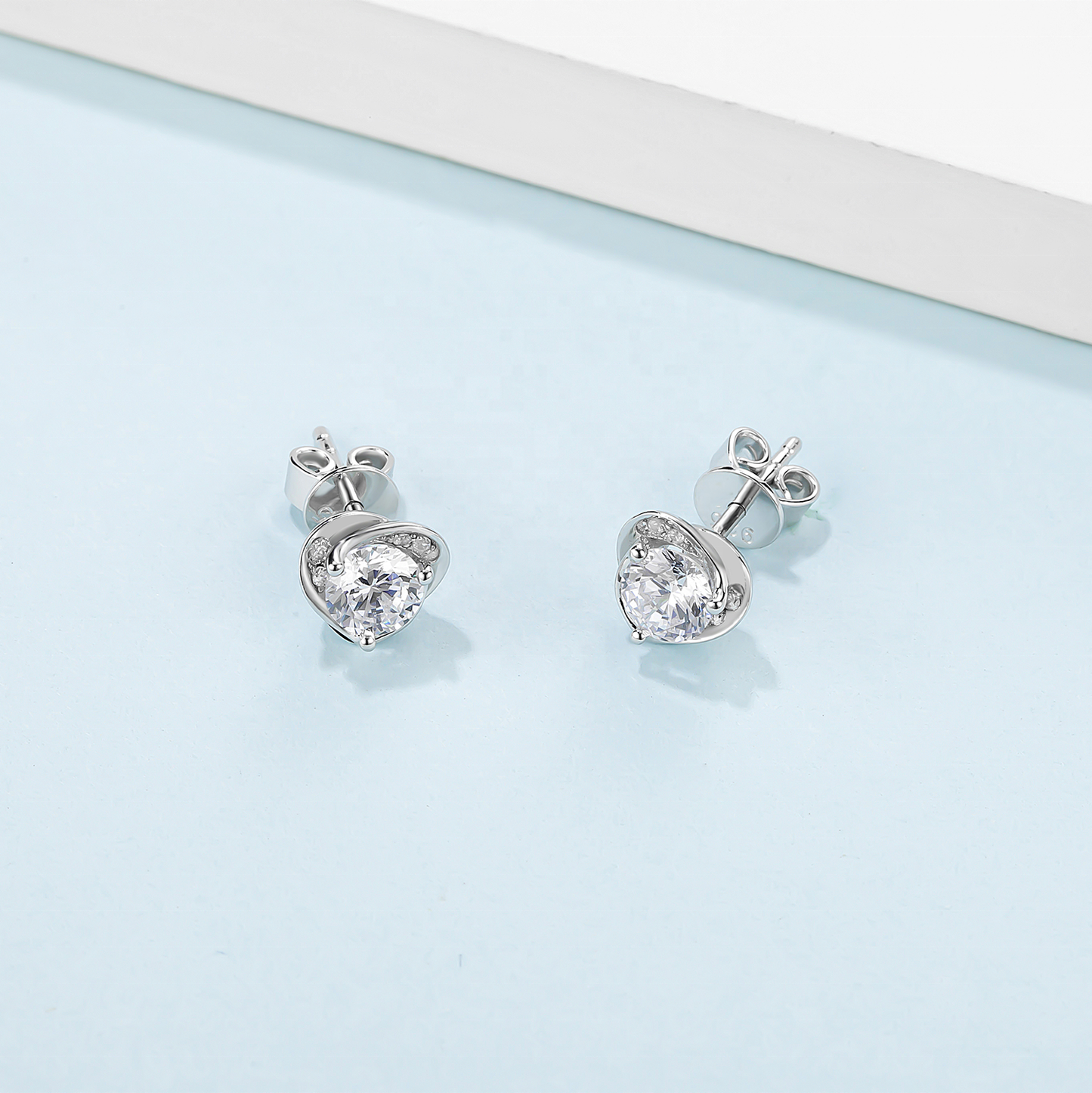 Heart Moissanite Stud Earrings Set in Sterling Silver