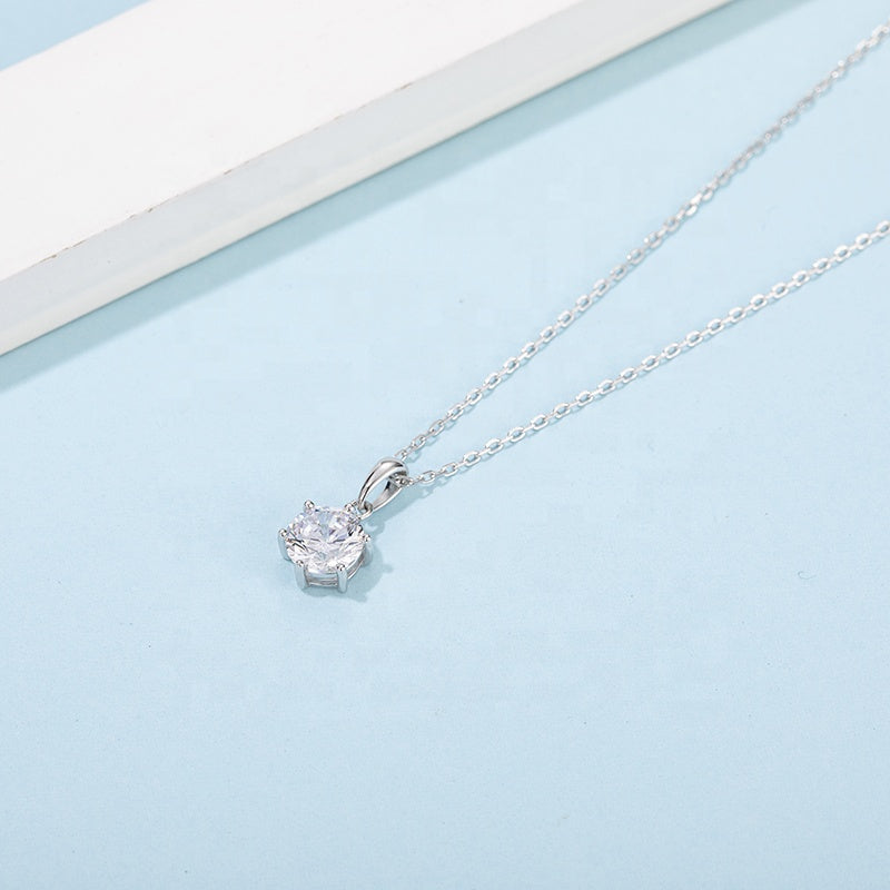 Classic 6 Claw 1.00ct Moissanite Pendant Set in Sterling Silver