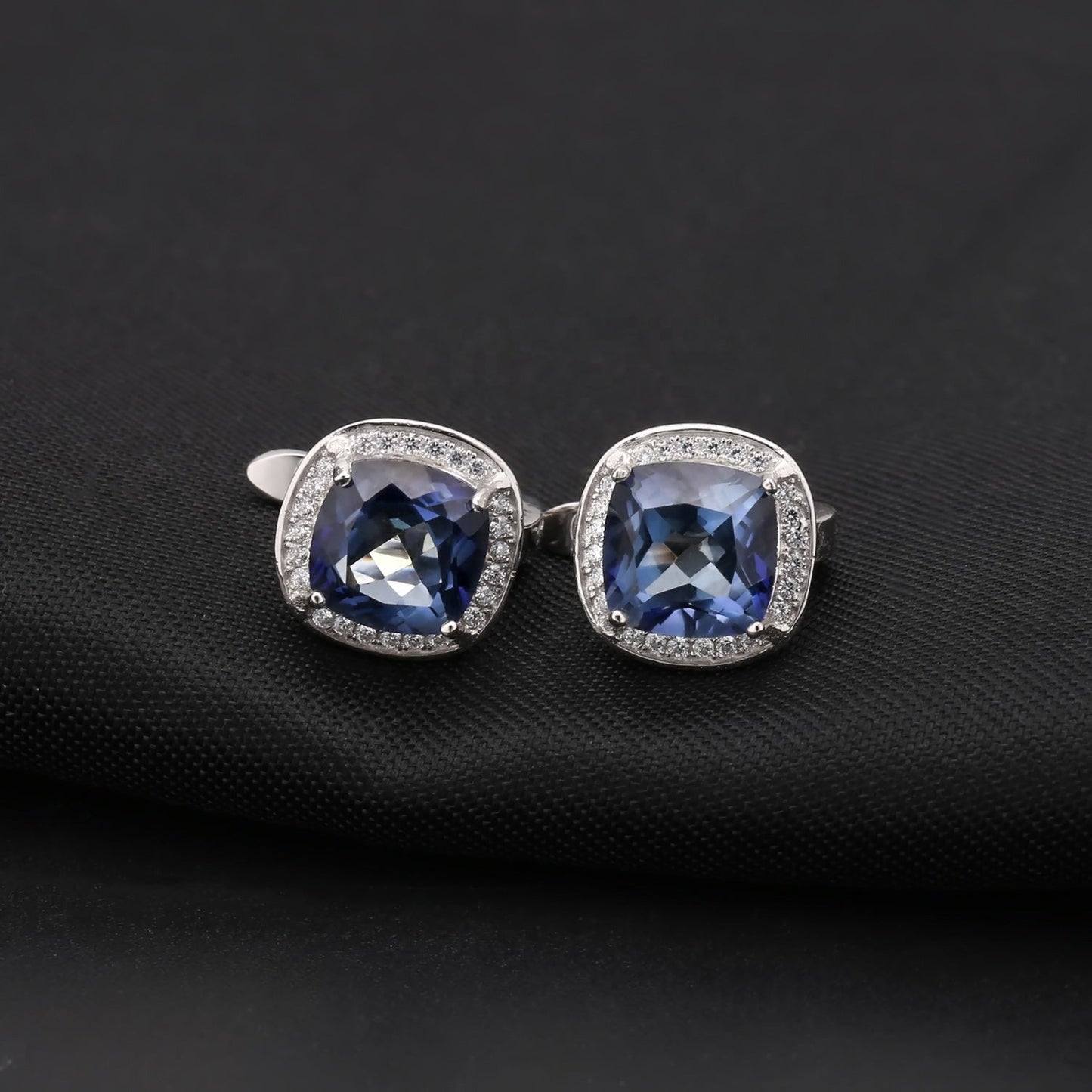 Mystic Quartz 2.20ct Cushion-Cut Halo Drop Earrings