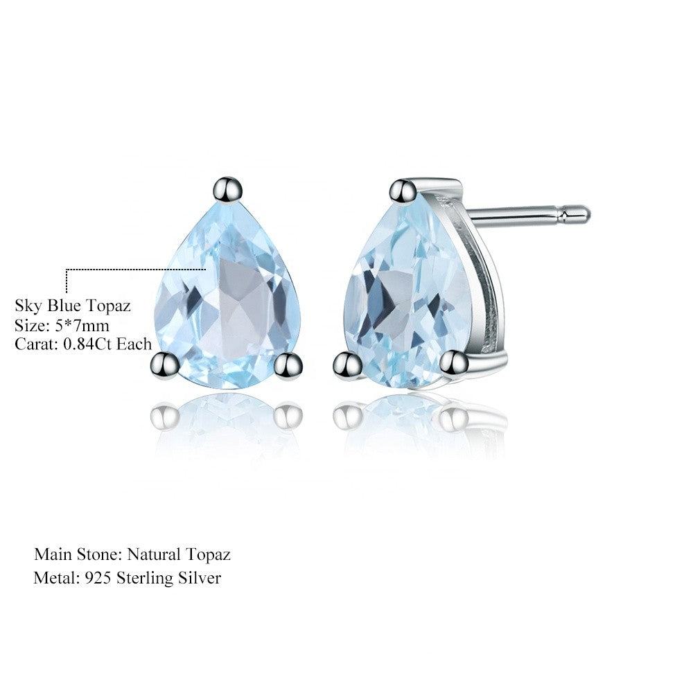 Blue Topaz 0.84ct Pear-Cut Solitaire Stud Earrings