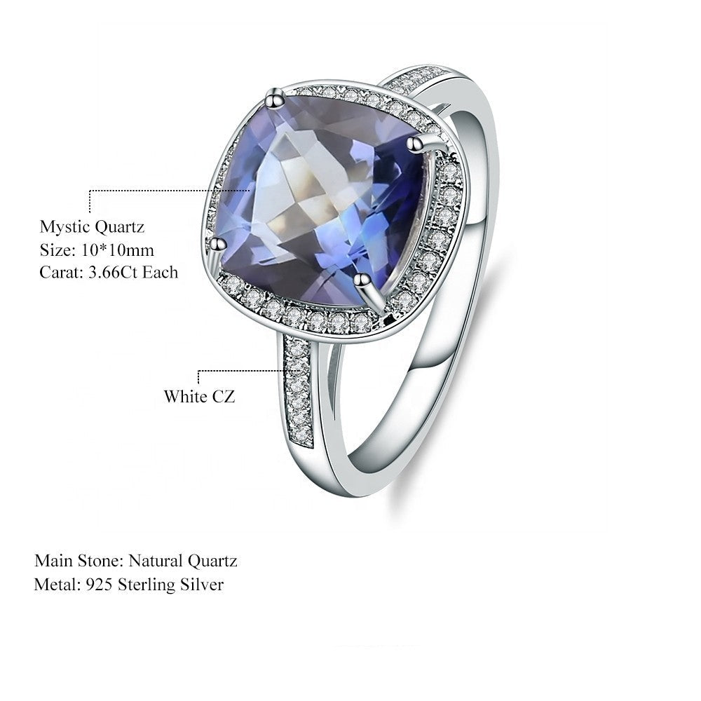 Elevé Halo Mystic Quartz Ring - Cushion Cut