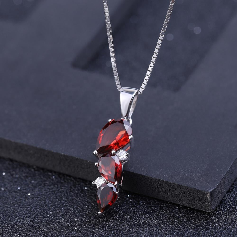 Garnet & Cubic Zirconia Pear Shape Drop Pendant Necklace