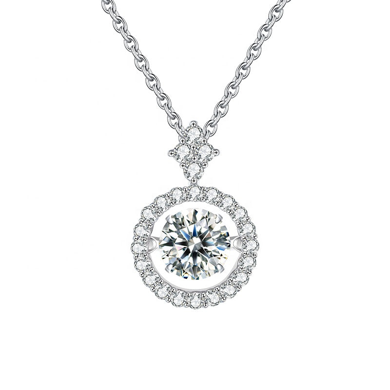 Heritage Halo Dancing Moissanite Pendant Set in Sterling Silver