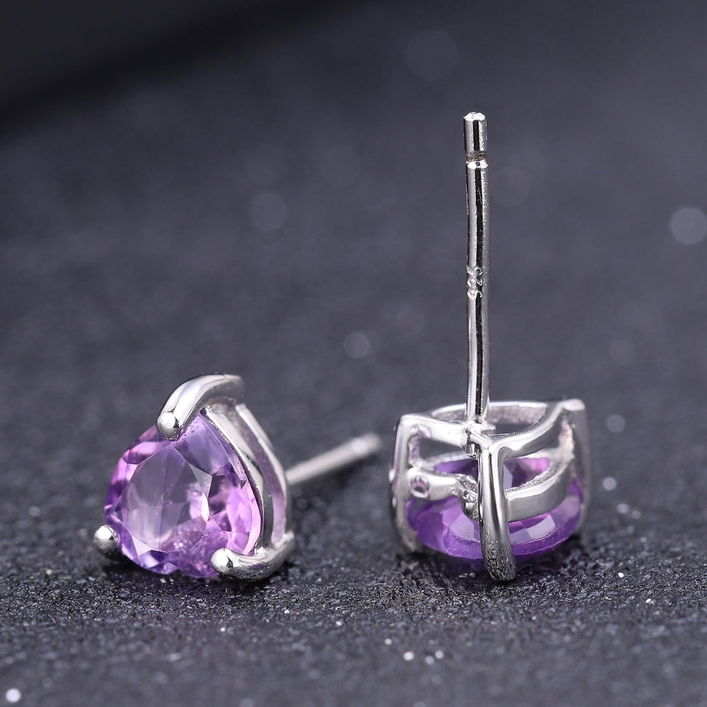 Amethyst 0.78ct Heart-Cut Solitaire Stud Earrings