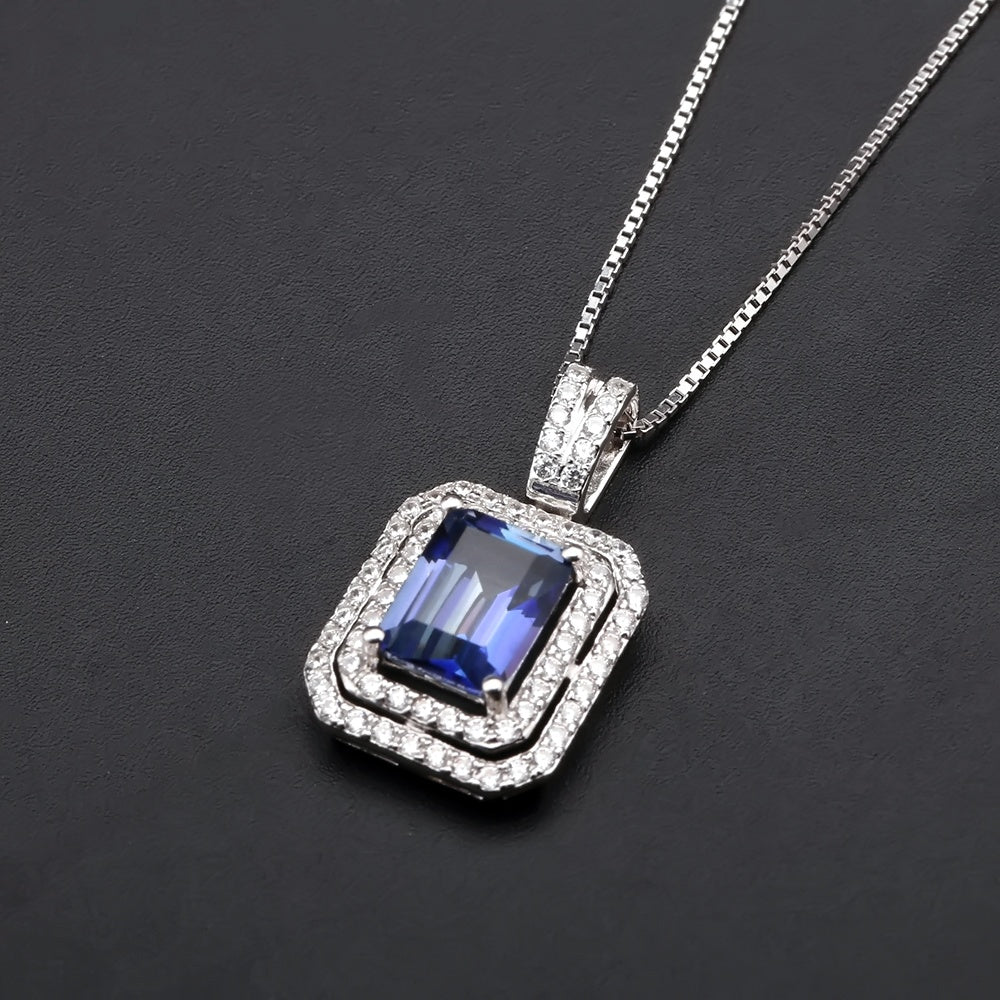 Mystic Quartz 2.05ct Emerald-Cut Halo Pendant Necklace