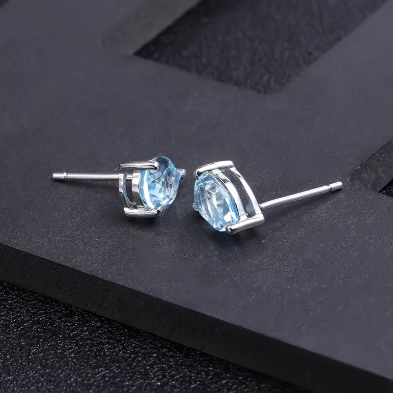 Blue Topaz 0.84ct Pear-Cut Solitaire Stud Earrings
