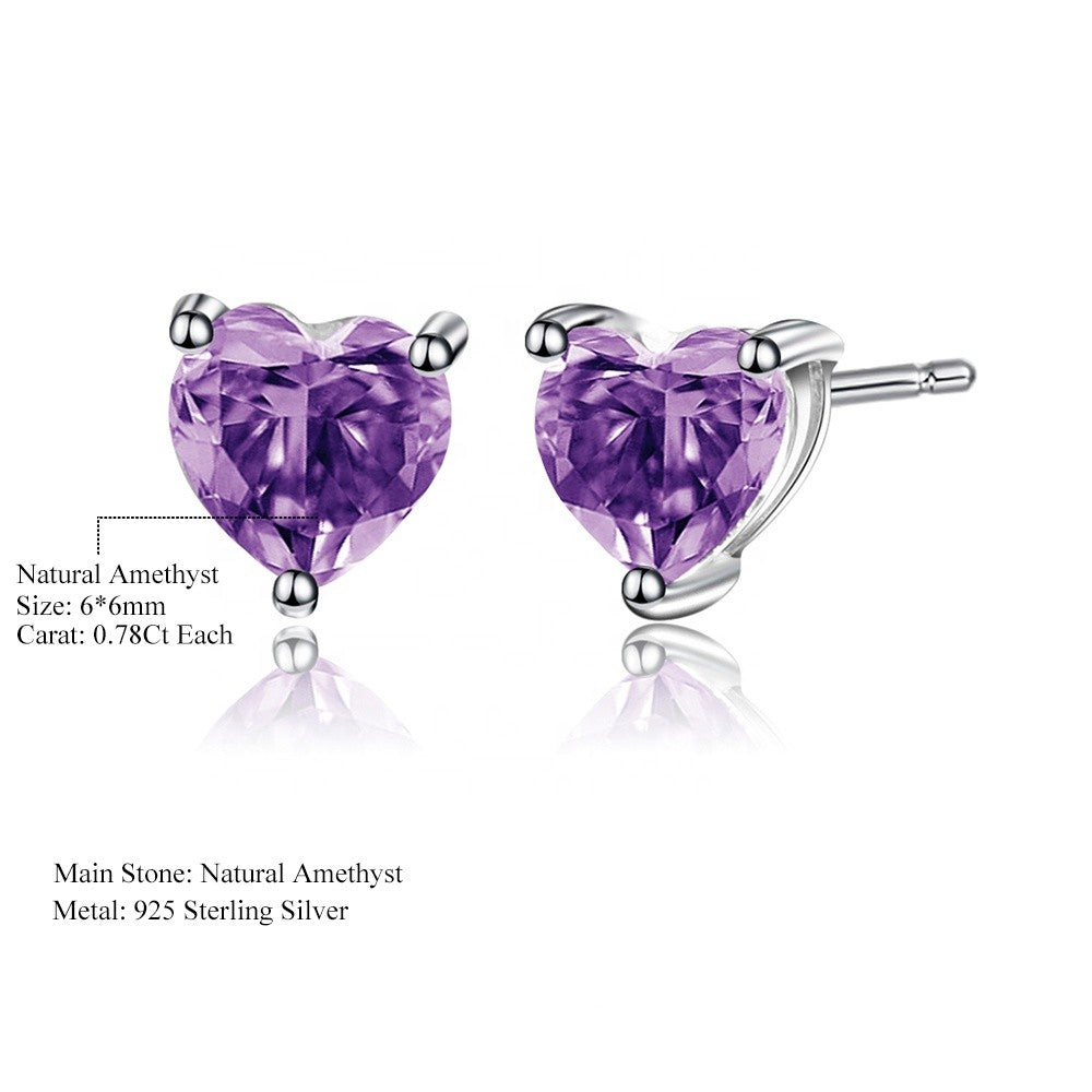 Amethyst 0.78ct Heart-Cut Solitaire Stud Earrings