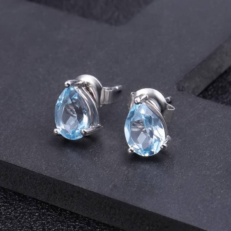 Blue Topaz 0.84ct Pear-Cut Solitaire Stud Earrings