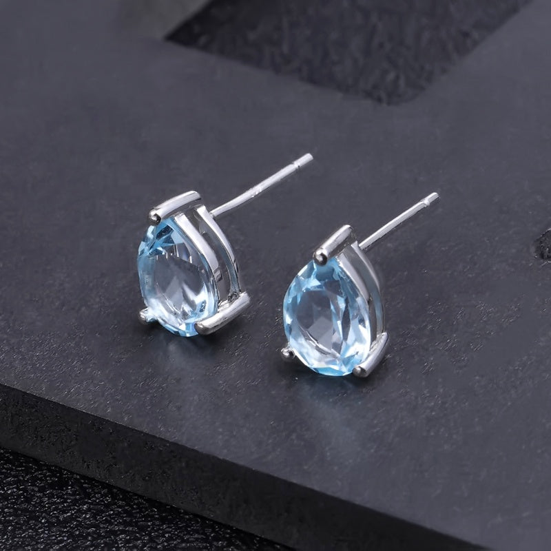 Blue Topaz 0.84ct Pear-Cut Solitaire Stud Earrings