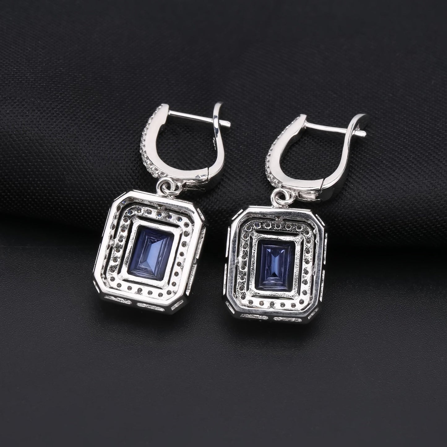 Mystic Quartz 2.05ct Emerald-Cut Halo Drop Earrings