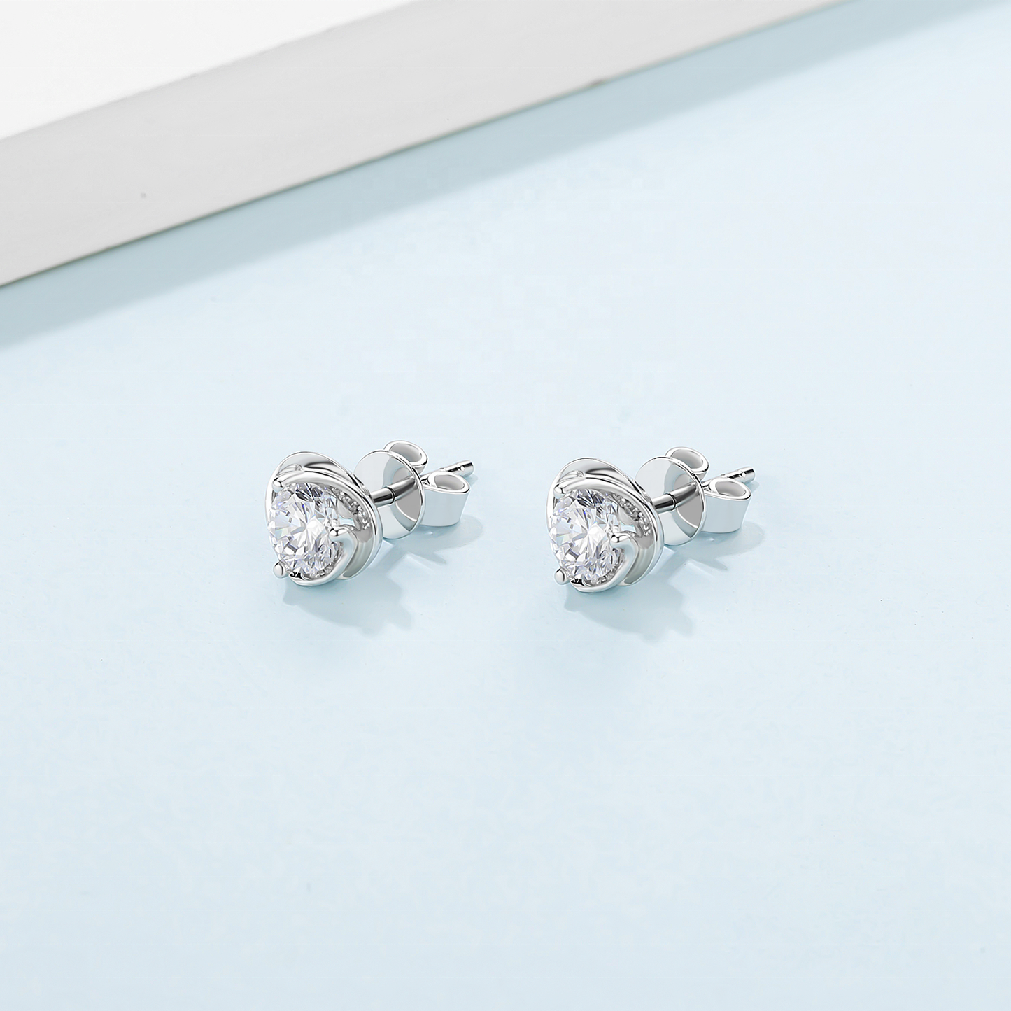 Heart Moissanite Stud Earrings Set in Sterling Silver