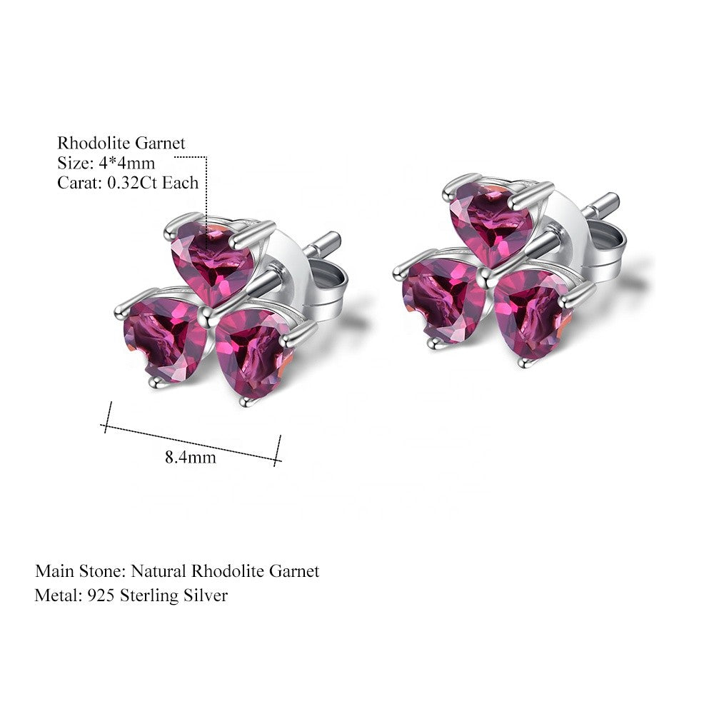 Rhodolite Garnet 0.32ct Heart Trilogy Stud Earrings