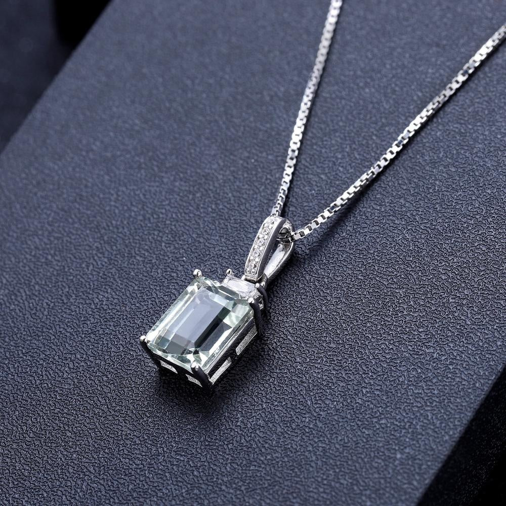 Green Amethyst 2.05ct Emerald Cut Pendant Necklace
