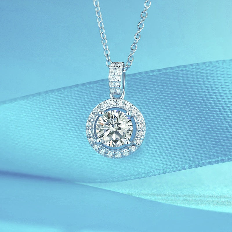 Privé Halo 1.00ct Moissanite Pendant Set in Sterling Silver