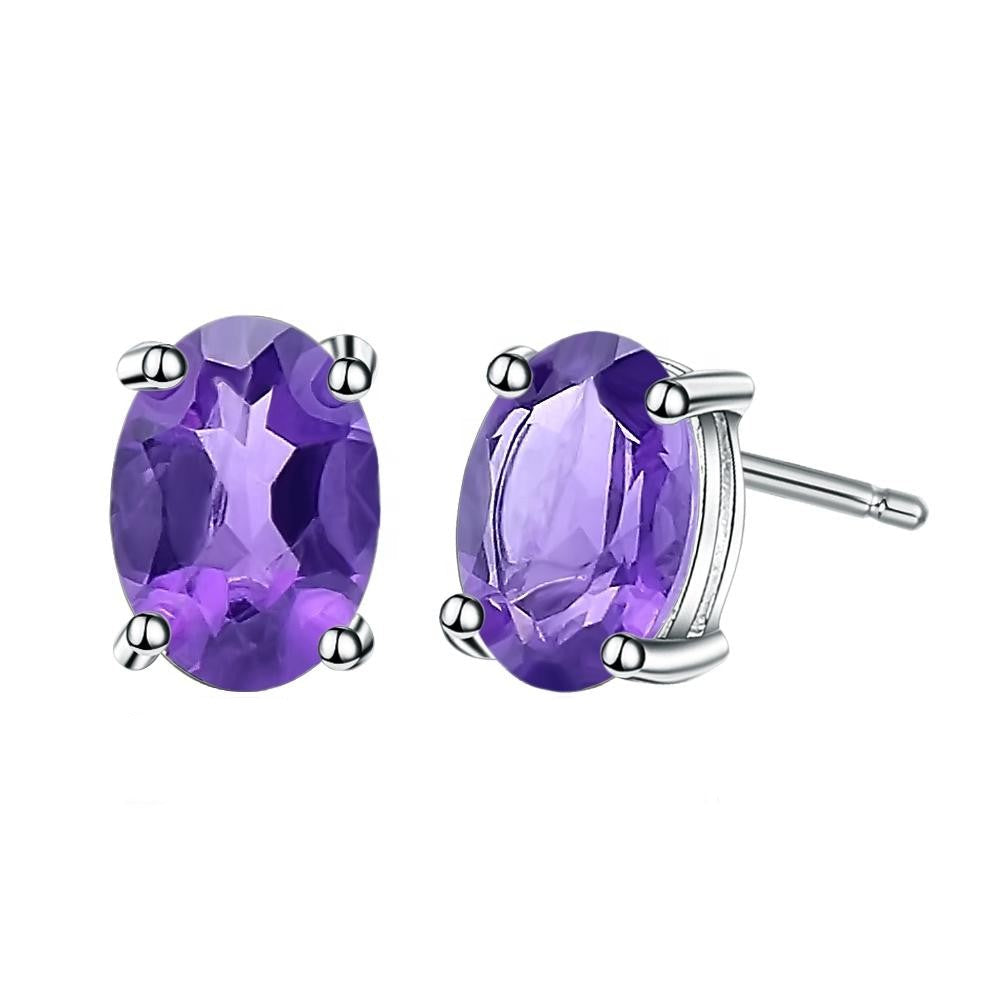 Amethyst 0.49ct Oval-Cut Solitaire Stud Earrings