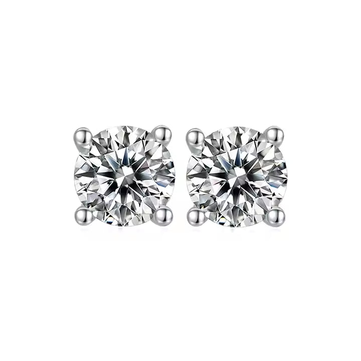 Heritage Solitaire 4 Claw Moissanite Stud Earrings Set in Sterling Silver