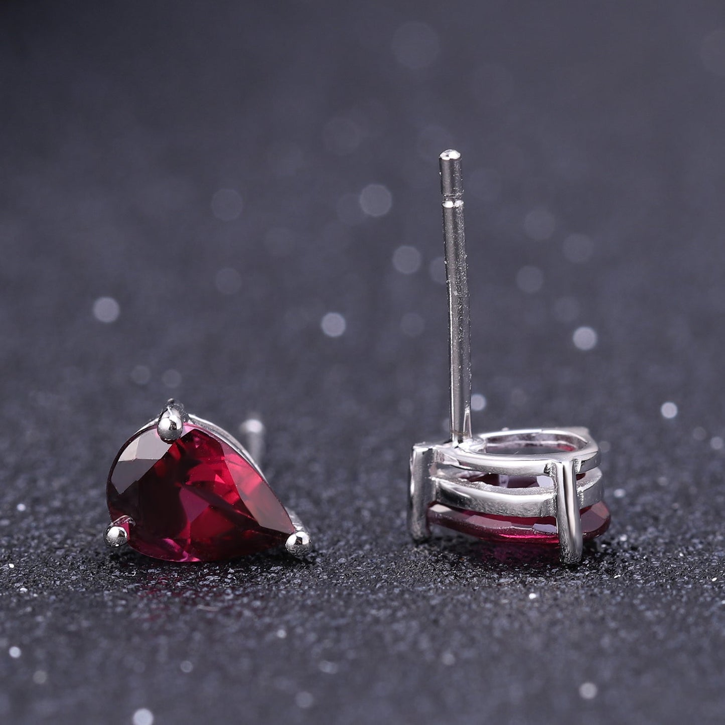 Rhodolite Garnet 0.53ct Pear-Cut Solitaire Stud Earrings
