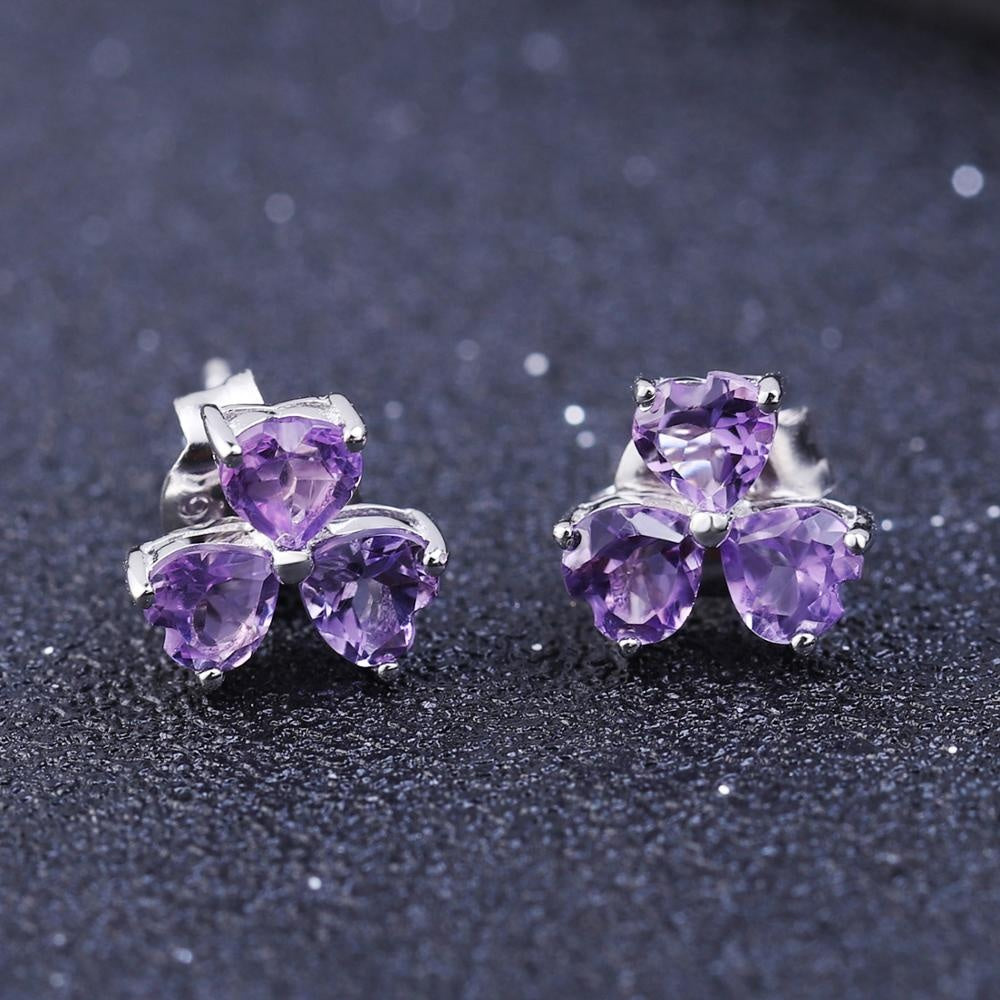 Amethyst 0.23ct Heart Trilogy Stud Earrings