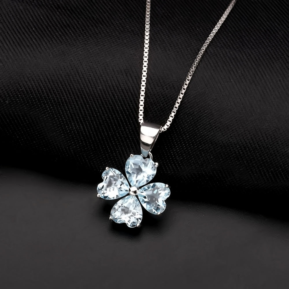 Blue Topaz Clover Heart Pendant Necklace