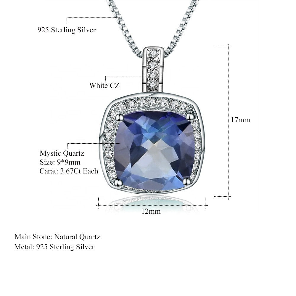 Mystic Quartz 3.67ct Cushion Cut Halo Pendant Necklace