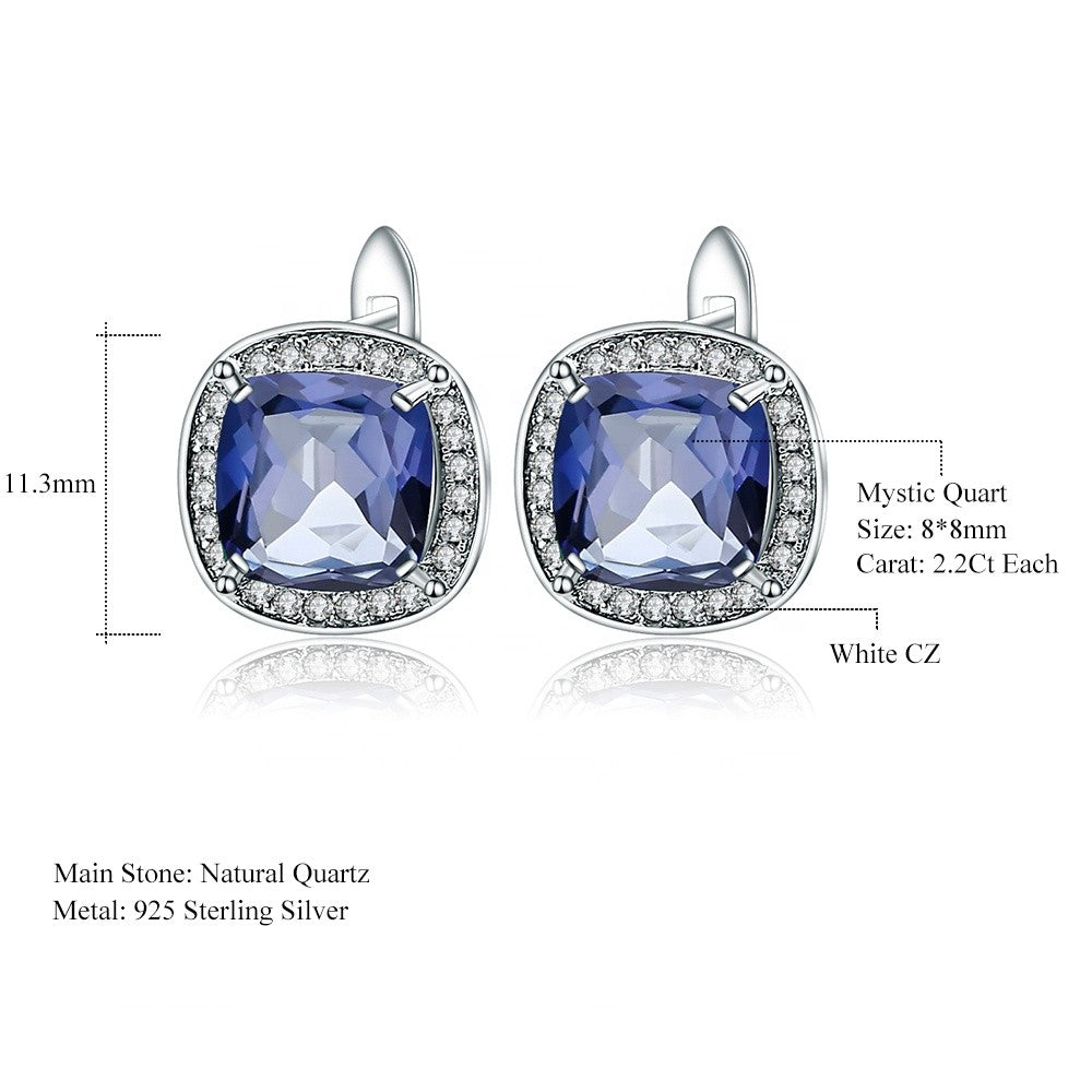 Mystic Quartz 2.20ct Cushion-Cut Halo Drop Earrings