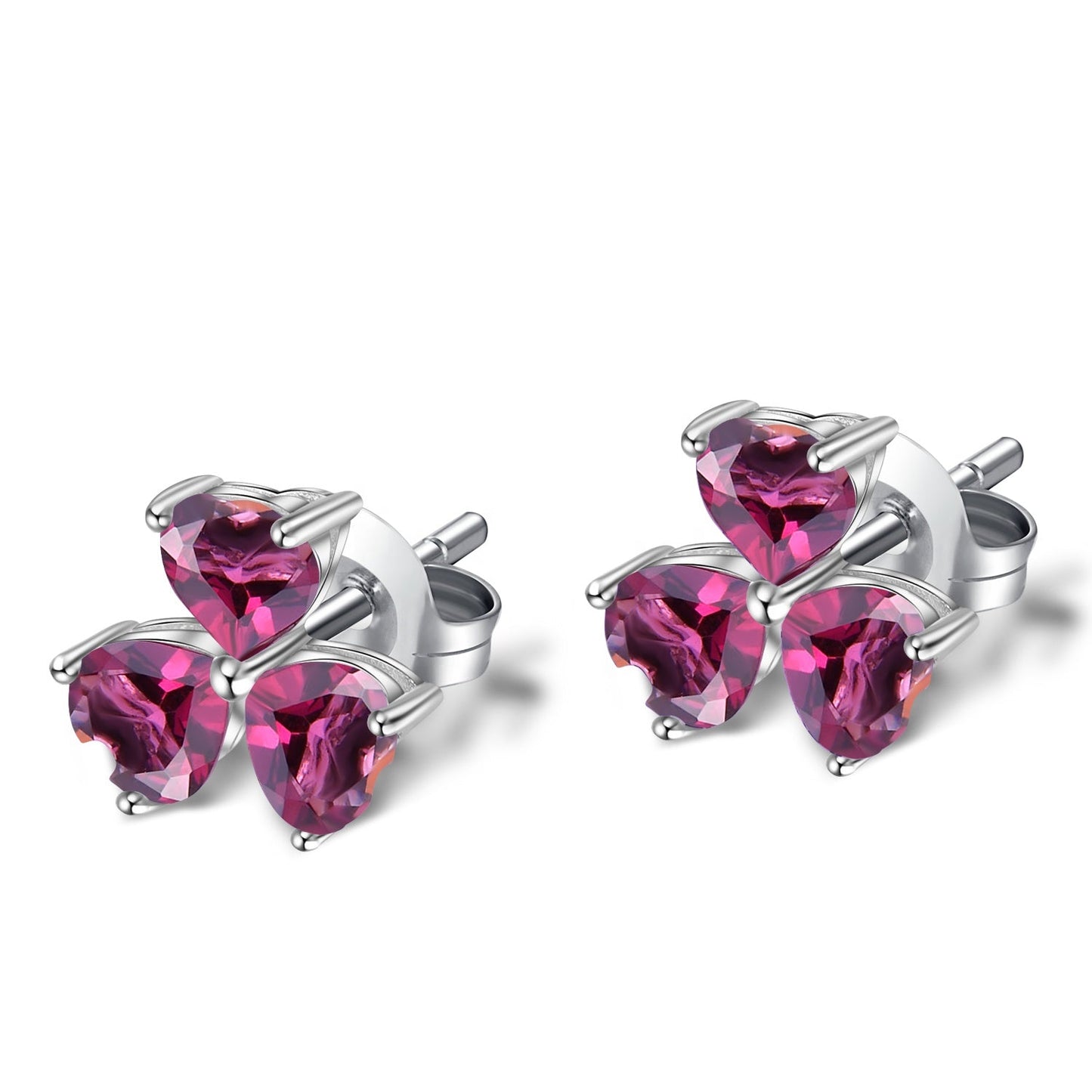 Rhodolite Garnet 0.32ct Heart Trilogy Stud Earrings