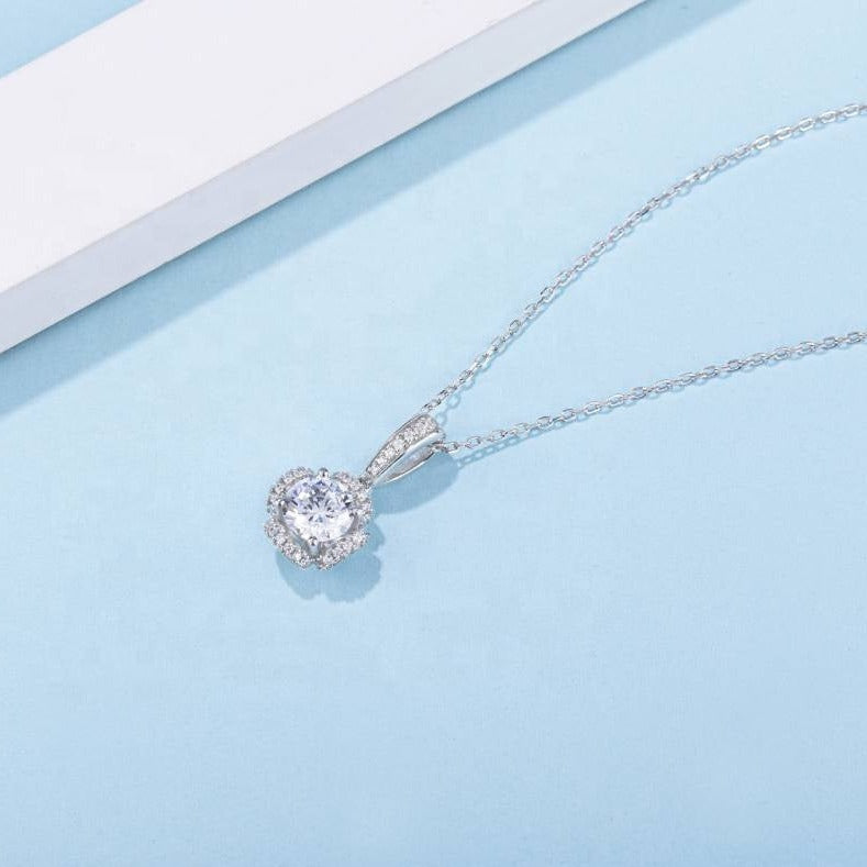 Halo 1.00ct Moissanite Pendant Set in Sterling Silver